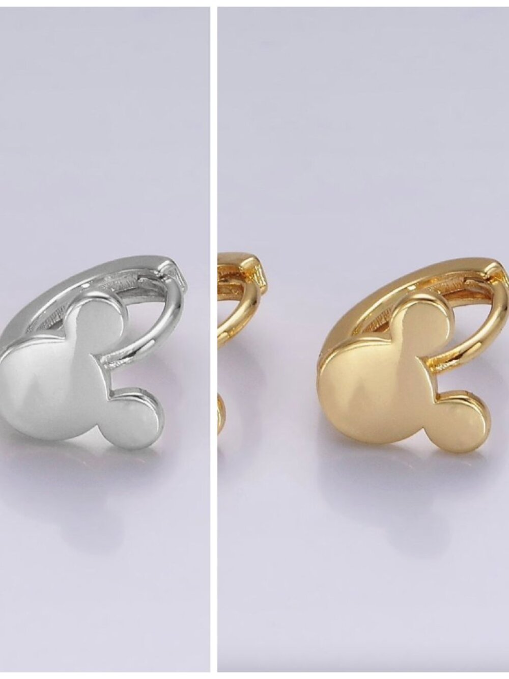 14K Gold Filled Clear Cubic Zirconia Triple Mouse Animal Huggie Earrings- Mickey